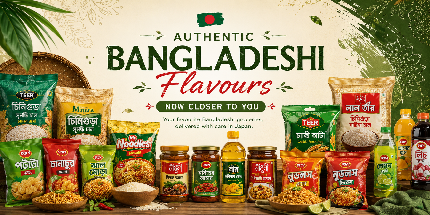 Authentic Bangladeshi flavours, now closer to you — your favourite Bangladeshi groceries, delivered with care in Japan